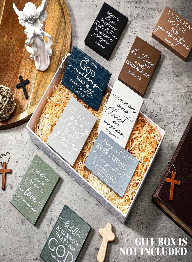 Yousoontic 9 Pcs Small Christian Desk Wall Decor Bulk Mini Wooden Inspirational Bible Verse Quotes Aesthetic Table Decor for Christmas Sunday School Teacher Church Office Desk Home - Image 3